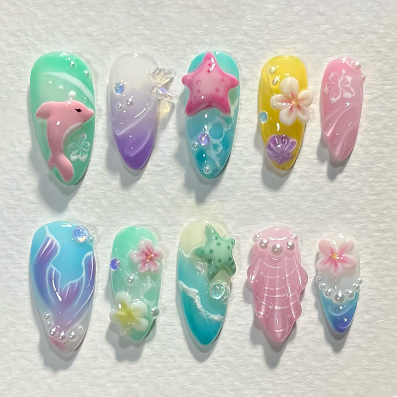 3D Printing Nails - 30pcs ฤดูร้อนกดบนเล็บ 3D Ocean Starfish SHELL