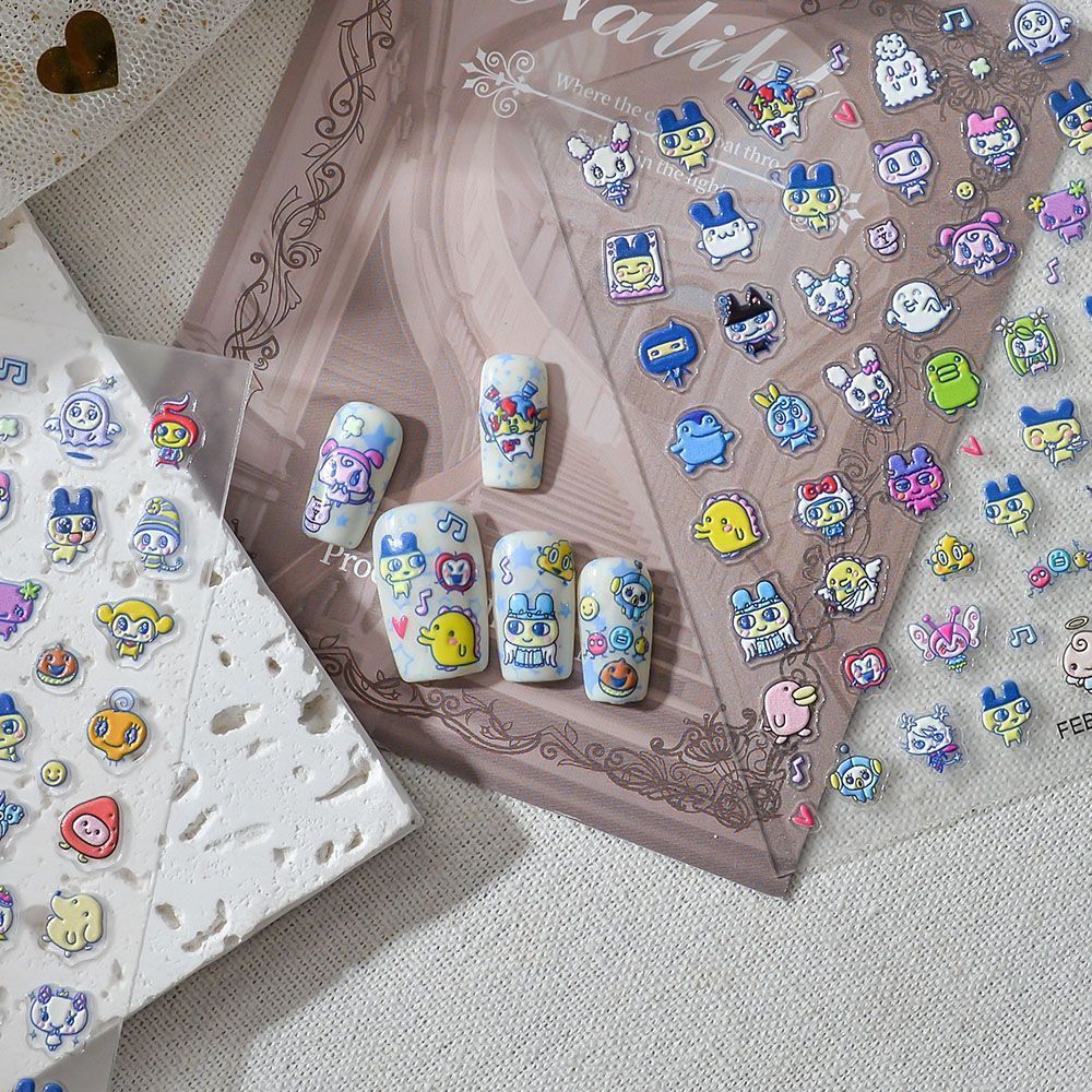 3D Printing Nails - สติ๊กเกอร์ตกแต่งเล็บลายการ์ตูนทามาก็อตจิแบบ 3D นูน ลวดลายตัวการ์ตูน อุปกรณ์ตกแต่งเล็บสำหรับใช้ในบ้านและร้านทำเล็บ