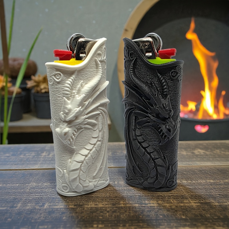 3D Printing Pla - เคสใส่ไฟแช็กแบบนูนลายมังกรสไตล์โกธิค พิมพ์ลาย 3 มิติ ปลอกไฟแช็กลายมังกร ของตกแต่งไฟแช็ก