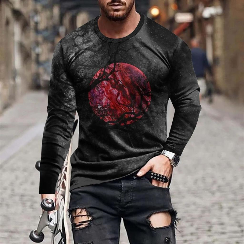 3D Printing Web - เสื้อยืดแขนยาวพิมพ์ลายใยแมงมุมสำหรับผู้ชาย3D ฮาราจูกุ Y2K แนวสตรีทใหม่ผู้ชายฮาราจูกุทรงโอเวอร์ไซส์สำหรับผู้ชาย