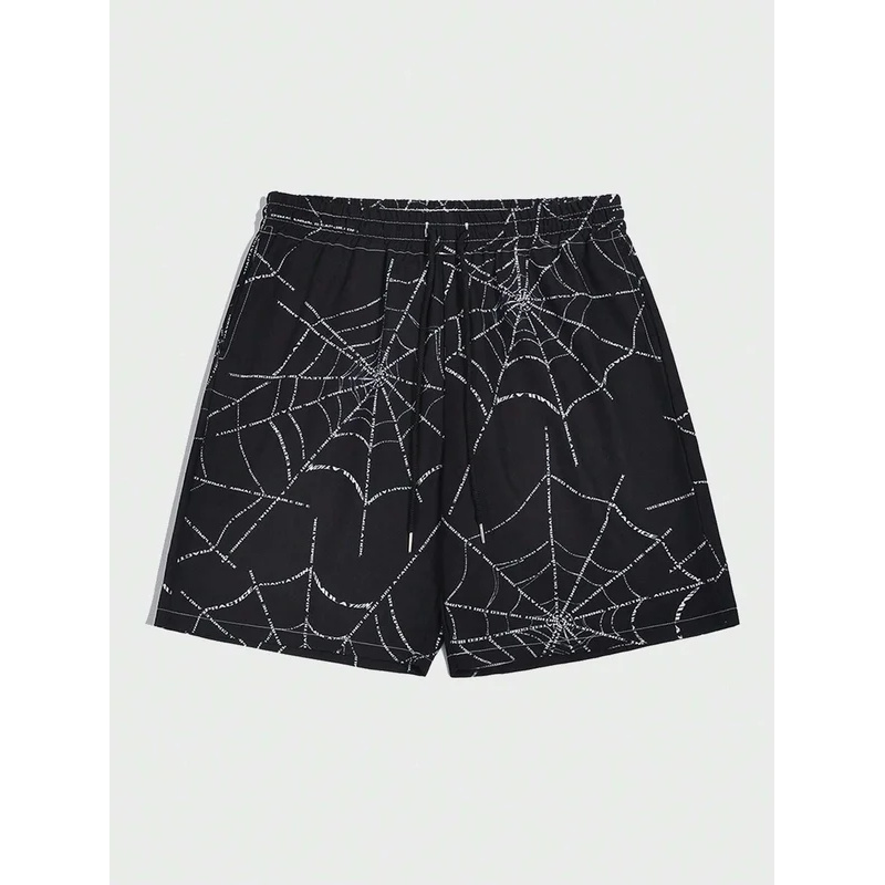 3D Printing Web - Goth Men Simple Spider Webพิมพ์กางเกงขาสั้นกางเกงว่ายน้ําชายElasticเอว 3Dพิมพ์Gradient