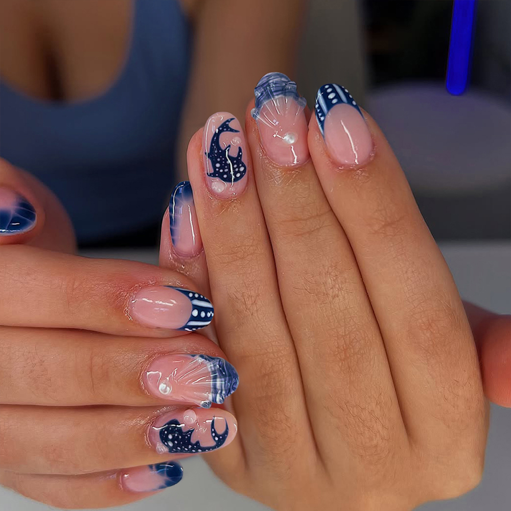 3D Printing Nails - 24 ชิ้น เล็บเจล 3 มิติ ลายปลาวาฬ