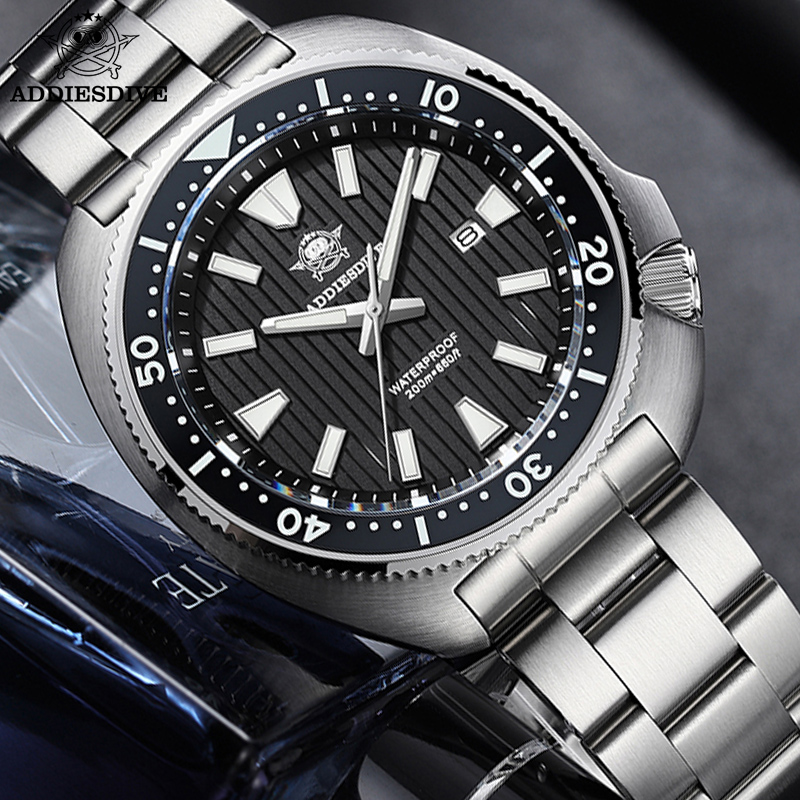 3D Printing Watch - ADDIESDIVE นาฬิกาผู้ชายใหม่นาฬิกาข้อมือควอตซ์กระจกแซฟไฟร์เซรามิคเรืองแสง BEZEL 200M กันน้ำคุณภาพสูงนาฬิกาหรูหรา