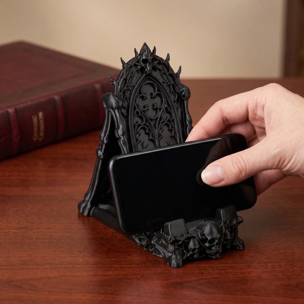 3D Printing Use - ที่วางโทรศัพท์รูปหัวกะโหลกพิมพ์ 3 มิติ ฐานวางหัวกะโหลกพลาสติก ของตกแต่งสไตล์โกธิค ฐานวางอเนกประสงค์