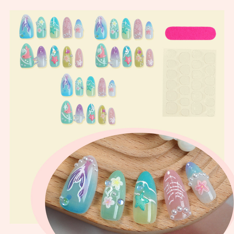 30pcs ฤดูร้อนกดบนเล็บ 3D Ocean - 3D Printing Nails บทวิจารณ์และราคา