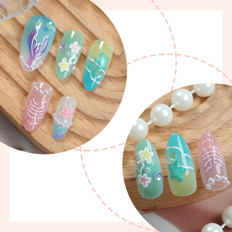 30pcs ฤดูร้อนกดบนเล็บ 3D Ocean - 3D Printing Nails บทวิจารณ์และราคา